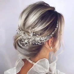 Bride Flower Wedding Hair Vine Crystal Bridal Hair Piece Rhinestone Party Hair Accessories Leaf Hair Jewelry Bead Headpiece for Women and Girls