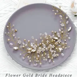 Bride Flower Wedding Hair Vine Crystal Bridal Hair Piece Rhinestone Party Hair Accessories Leaf Hair Jewelry Bead Headpiece for Women and Girls