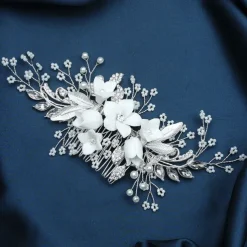 Bride Headwear Wedding Dress Ancient Style Hanfu Hair Comb Pearl Crystal Bead String White Headflower Ceramic Flower Comb