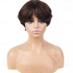 Brown Bob Wig Human Hair Short Pixie Cut Wig with Bangs Layered Human Hair Wigs for Black Women #4 Chocolate Colored Straight None Lace Front Wigs 150% Density Pre Plucked Natural Hairline