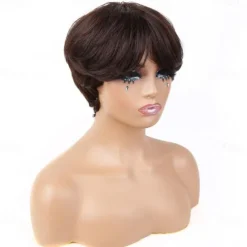 Brown Bob Wig Human Hair Short Pixie Cut Wig with Bangs Layered Human Hair Wigs for Black Women #4 Chocolate Colored Straight None Lace Front Wigs 150% Density Pre Plucked Natural Hairline