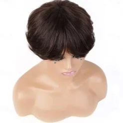 Brown Bob Wig Human Hair Short Pixie Cut Wig with Bangs Layered Human Hair Wigs for Black Women #4 Chocolate Colored Straight None Lace Front Wigs 150% Density Pre Plucked Natural Hairline