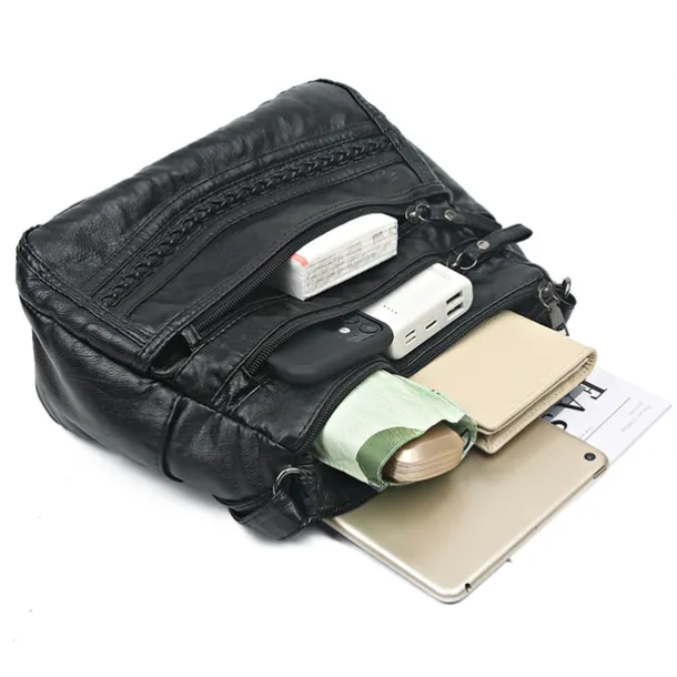 Brown Faux Leather Crossbody Bag for Women - Multi-Zip Casual Handbag with Adjustable Strap and Braided Accent, Perfect for Everyday Use and Travel