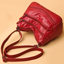 Brown Faux Leather Crossbody Bag for Women - Multi-Zip Casual Handbag with Adjustable Strap and Braided Accent, Perfect for Everyday Use and Travel