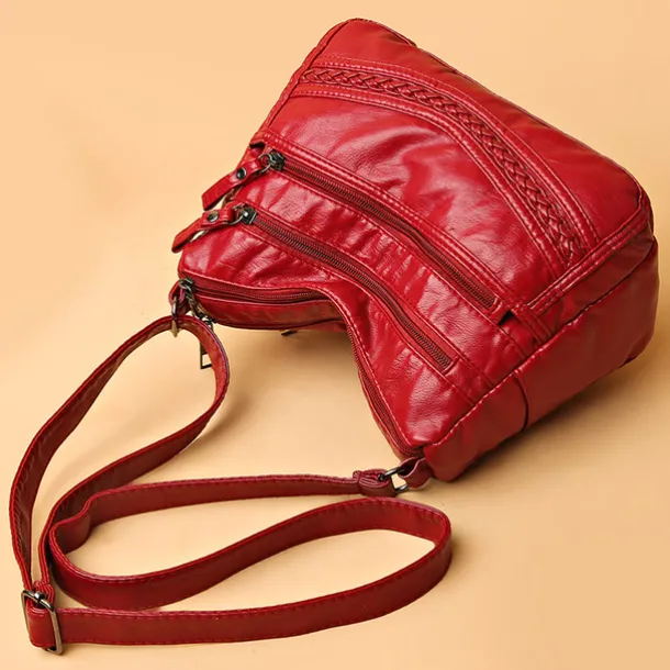 Brown Faux Leather Crossbody Bag for Women - Multi-Zip Casual Handbag with Adjustable Strap and Braided Accent, Perfect for Everyday Use and Travel