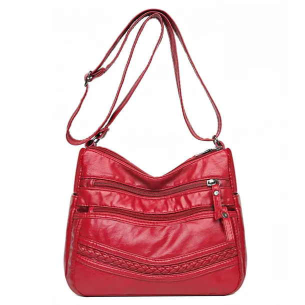 Brown Faux Leather Crossbody Bag for Women - Multi-Zip Casual Handbag with Adjustable Strap and Braided Accent, Perfect for Everyday Use and Travel