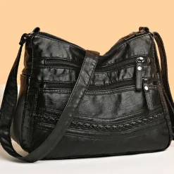 Brown Faux Leather Crossbody Bag for Women - Multi-Zip Casual Handbag with Adjustable Strap and Braided Accent, Perfect for Everyday Use and Travel