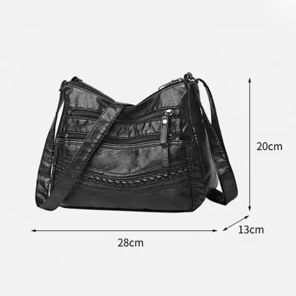 Brown Faux Leather Crossbody Bag for Women - Multi-Zip Casual Handbag with Adjustable Strap and Braided Accent, Perfect for Everyday Use and Travel