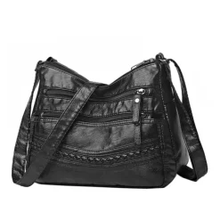 Brown Faux Leather Crossbody Bag for Women - Multi-Zip Casual Handbag with Adjustable Strap and Braided Accent, Perfect for Everyday Use and Travel