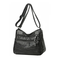 Brown Faux Leather Crossbody Bag for Women - Multi-Zip Casual Handbag with Adjustable Strap and Braided Accent, Perfect for Everyday Use and Travel