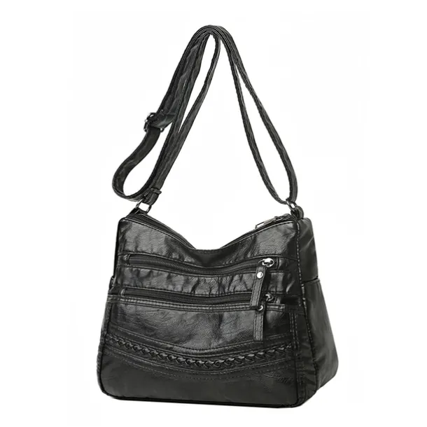 Brown Faux Leather Crossbody Bag for Women - Multi-Zip Casual Handbag with Adjustable Strap and Braided Accent, Perfect for Everyday Use and Travel