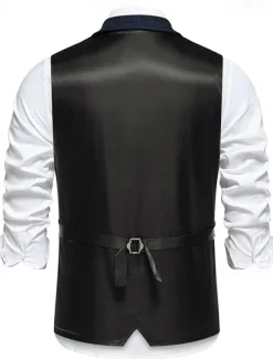 Brown Grey Men's Fashion Herringbone Tweed Vest Tailored Fit V Neck Single Breasted Four-buttons