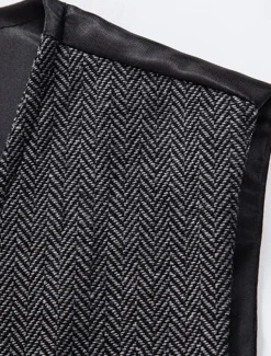 Brown Grey Men's Fashion Herringbone Tweed Vest Tailored Fit V Neck Single Breasted Four-buttons