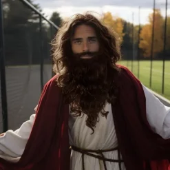 Brown Jesus Wizard Curly Wig And Beard Halloween Funny Cosplay Costume Accessory for Adults