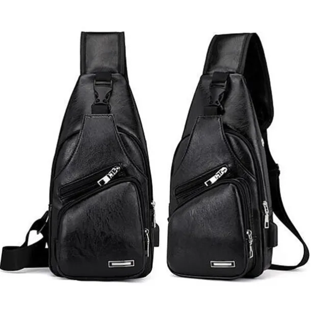 Brown Leather Crossbody Bag with Multiple Zippered Pockets for Men