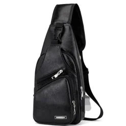 Brown Leather Crossbody Bag with Multiple Zippered Pockets for Men