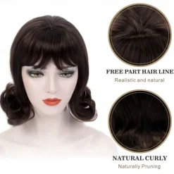 Brown Retro Wigs 60s Beehive Curl Hair Wig for Women Daily 50s 70s Cosplay Party Womens Wigs Halloween Wigs
