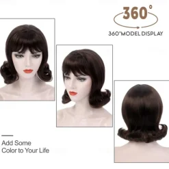 Brown Retro Wigs 60s Beehive Curl Hair Wig for Women Daily 50s 70s Cosplay Party Womens Wigs Halloween Wigs