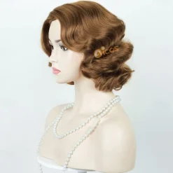 Brown 1920S Flapper Wavy Wig Finger Wavy Vintage Wig Side Parting 1960S Vintage Wig Curl Wavy Wig Cosplay Wig Platinum Wig Vintage Wig for Lady Costume Wig(Only Wigs) Halloween Wigs