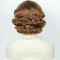 Brown 1920S Flapper Wavy Wig Finger Wavy Vintage Wig Side Parting 1960S Vintage Wig Curl Wavy Wig Cosplay Wig Platinum Wig Vintage Wig for Lady Costume Wig(Only Wigs) Halloween Wigs