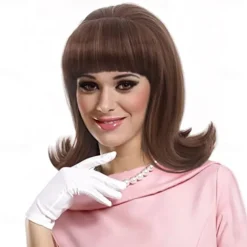 Brown 60s Retro Beehive Wigs for Women 70s Classic Style Cosplay Wig With Bang for Party Carnival Use Costume Cosplay Brown Highlight Halloween Wigs