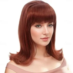 Brown 60s Retro Beehive Wigs for Women 70s Classic Style Cosplay Wig With Bang for Party Carnival Use Costume Cosplay Brown Highlight Halloween Wigs