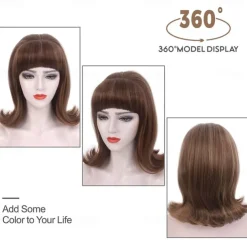 Brown 60s Retro Beehive Wigs for Women 70s Classic Style Cosplay Wig With Bang for Party Carnival Use Costume Cosplay Brown Highlight Halloween Wigs