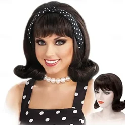 Brown 60s Retro Beehive Wigs for Women 70s Classic Style Cosplay Wig With Bang for Party Carnival Use Costume Cosplay Brown Highlight Halloween Wigs