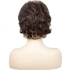 Brown Short Wigs for White Women, Brown Wig with Bangs Short Curly Pixie Cut Wigs Charming Synthetic Layered Wavy Wigs For Old Lady