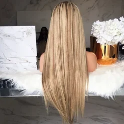 Brown Wigs for Women Blonde Long Light Golden Wigs Ombre Pink Wigs Synthetic Hair Highlighted Hair Dark Roots Wigs 26 Inch