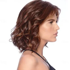 Brown Wigs for Women Synthetic Wig Curly Side Part Wig Medium Length Brown / Burgundy Synthetic Hair 16 Inch Women's Fashionable Design Women Synthetic Brown