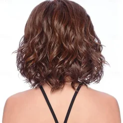 Brown Wigs for Women Synthetic Wig Curly Side Part Wig Medium Length Brown / Burgundy Synthetic Hair 16 Inch Women's Fashionable Design Women Synthetic Brown