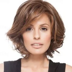 Brown Wigs for Women Synthetic Wig Curly Asymmetrical Wig Short Brown Synthetic Hair 10 Inch Brown