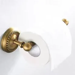 Brushed Brass Towel Holder Antique Brass Vintage Wall Mounted Bathroom Accessory Set for Drilling Shower Wall Retro Country House Style Towel Hooks Toilet Paper Holder