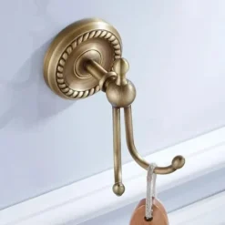 Brushed Brass Towel Holder Antique Brass Vintage Wall Mounted Bathroom Accessory Set for Drilling Shower Wall Retro Country House Style Towel Hooks Toilet Paper Holder