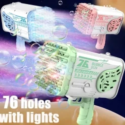 Bubble Gun Rocket Holes Soap Bubbles Machine Gun Shape Automatic Blower With Light Toys For Kids Pomperos Childrens Day Gift