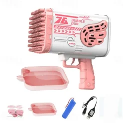 Bubble Gun Rocket Holes Soap Bubbles Machine Gun Shape Automatic Blower With Light Toys For Kids Pomperos Childrens Day Gift