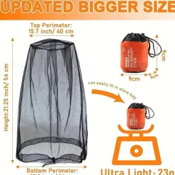 Bug Head Net Mesh Face Netting for Hats Insect Net Mask Cover from Gnats Extra Fine Fly Screen Holes Outdoor Protection for Men & Women