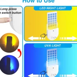 Bug Zapper Indoor Plug-in Mosquito Killer Flying Insect Trap for Flies Fruit Flies Moths & Gnats with Adjustable Brightness UV Attractant Catcher & Night Light 1 Device 5 Glue Card Refills