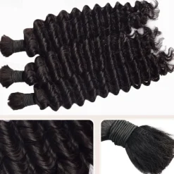 Bulk Hair Human Hair Braiding No Weft Remy Bulk For Braiding Color 1B# Deep Wave 1PCS Hair Extensions 10-28Inch Crochet Braids