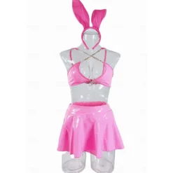 Bunny Girl Halloween Cosplay Costume Bra Mini Skirt Glossy Sexy Costume Adults' Women's Carnival Masquerade Mardi Gras Performance Party Halloween Easy Halloween Costumes Dress Up