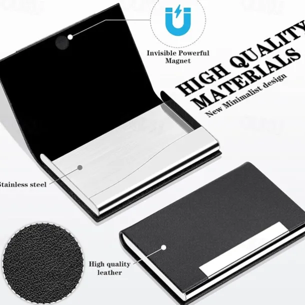 Business Card Holder/ Case Professional PU Leather & Stainless Steel Multi Wallet Credit Card ID Case/Holder