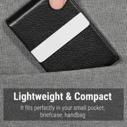 Business Card Holder PU Leather Business Card Case Pocket Card Holders Metal Slim Name Card Holder RFID Blocking Business Card Carrier with Magnetic Closure
