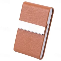 Business Card Holder PU Leather Business Card Case Pocket Card Holders Metal Slim Name Card Holder RFID Blocking Business Card Carrier with Magnetic Closure