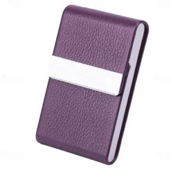 Business Card Holder PU Leather Business Card Case Pocket Card Holders Metal Slim Name Card Holder RFID Blocking Business Card Carrier with Magnetic Closure