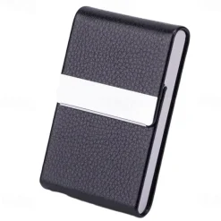 Business Card Holder PU Leather Business Card Case Pocket Card Holders Metal Slim Name Card Holder RFID Blocking Business Card Carrier with Magnetic Closure