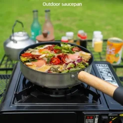 Camping Cookware Mess Kit with Folding Handle, Lightweight Non-Stick Camping Cooking Pot and Frying Pan with Mesh Bag for Outdoor Hiking Backpacking Picnic