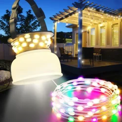 Camping Lantern Solar String Lights Multifunctional Rechargeable Outdoor Tent Camping Light 16.4FT IP65 Waterproof Camping Gear with Rechargeable Emergency for Christmas, Home and Party Decorations