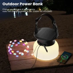 Camping Lantern Solar String Lights Multifunctional Rechargeable Outdoor Tent Camping Light 16.4FT IP65 Waterproof Camping Gear with Rechargeable Emergency for Christmas, Home and Party Decorations