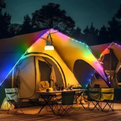 Camping Lantern Solar String Lights Multifunctional Rechargeable Outdoor Tent Camping Light 16.4FT IP65 Waterproof Camping Gear with Rechargeable Emergency for Christmas, Home and Party Decorations